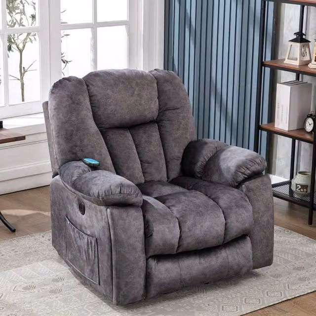 Home Touch Interior Fabric Electric Power Lift Recliner Chair with Heat and Vibration in Grey