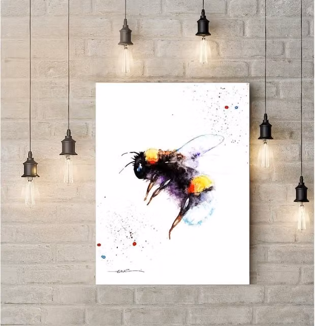 BebesArts Bee Wall Art Canvas in Black and Multicolour, W: 81.28 cm, H: 60.96 cm