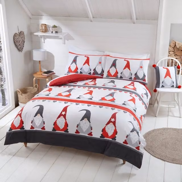 Rapport Home Festive Gonks Duvet Cover Set, Multicolour and White, W: 180 cm, H: 200 cm