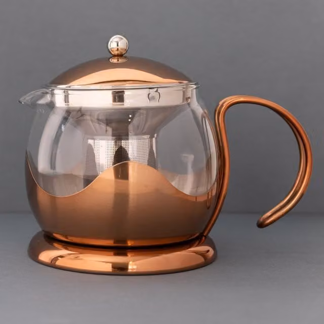 La Cafetiere Le Teapot Glass Loose Leaf Teapot with Infuser in Bronze and Copper, Height: 17.5 cm