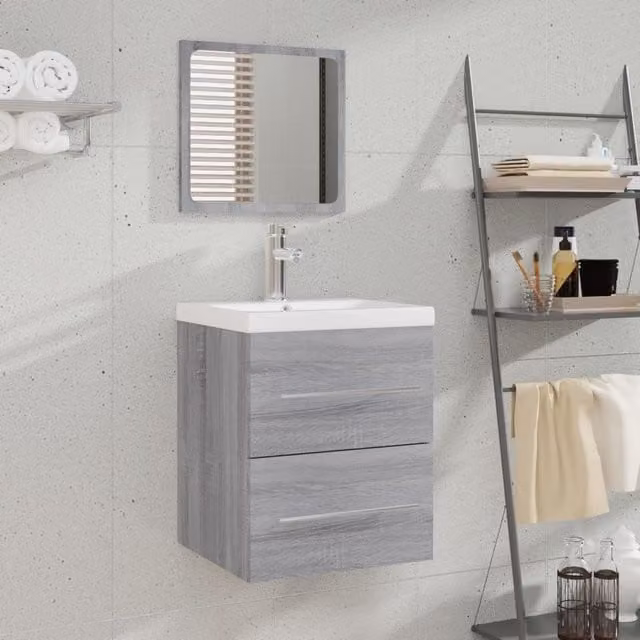 Berkfield Home Grey Sonoma Bathroom Cabinet with Mirror and Internal Drawers, W: 41 cm, D: 38.5 cm, H: 48 cm