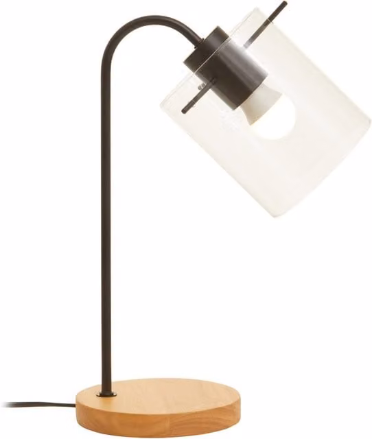 Premier Housewares Orsina LED Curved Table Lamp in Matte Black with Transparent Glass Shade, W/D/H: 40 x 15 x 25 cm