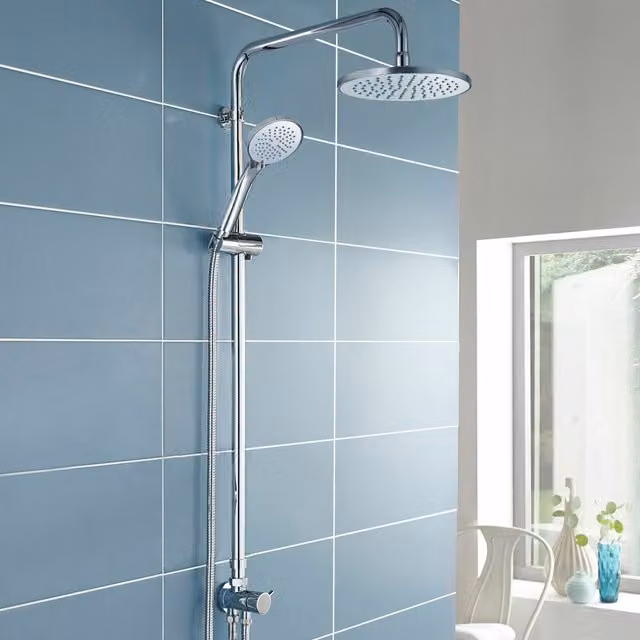Nes Home Winstead Chrome Round Shower Riser Slide Rail Multi-Function Kit in Silver