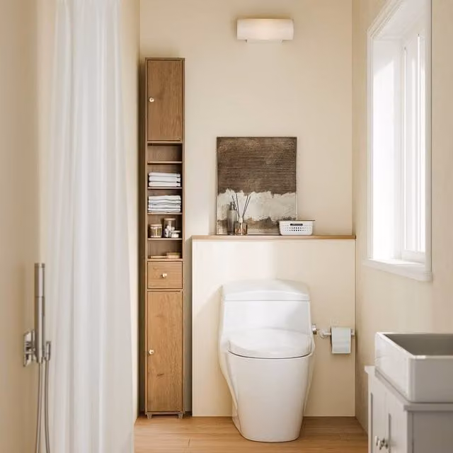 SoBuy Slim Tall Bathroom Cabinet in Brown with Adjustable Internal Shelves and Hinged Doors, H: 180 cm