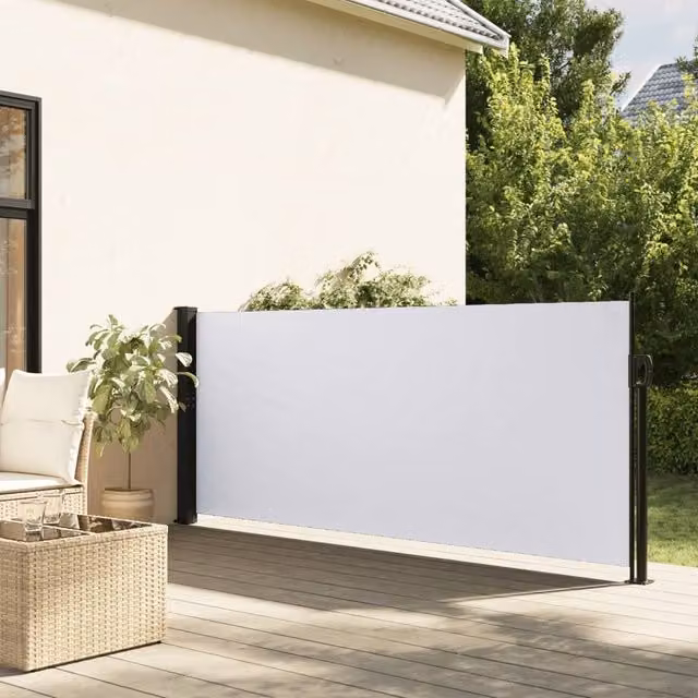 Berkfield Home White Retractable Side Awning, Wall-Mounted, Manual Pull, Polyester, W/H: 140 x 600 cm