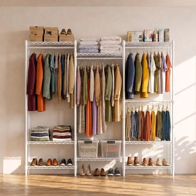 EONLION White Metal Freestanding Clothes Rail and Open Wardrobe, W: 50 cm, D: 50 cm, H: 180 cm