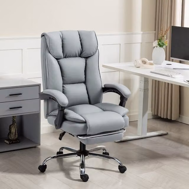 HOMCOM Grey Synthetic Leather Executive Office Chair with Armrests and Castors