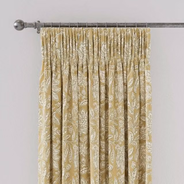 Land & Shore Rowallane Lined Floral Curtains, Ochre/Multi, W: 137.16 cm, H: 228.6 cm