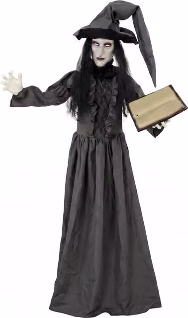 HOMCOM 180cm Life Size Animated Witch Halloween Decoration in Grey