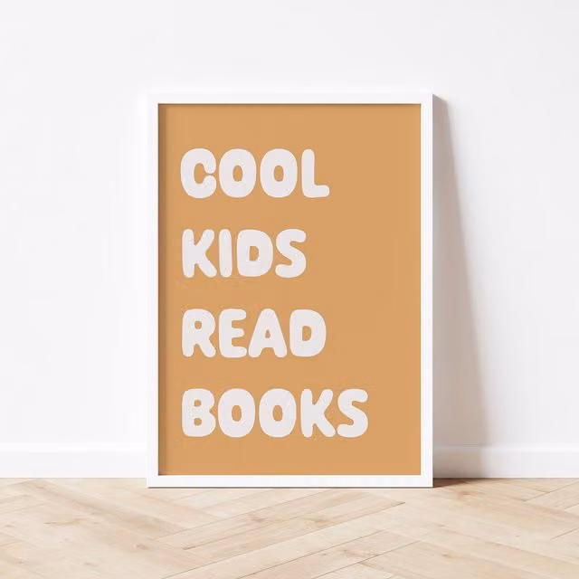 Autumns Corner Cool Kids Read Books Typography Print, Mustard Yellow, A2