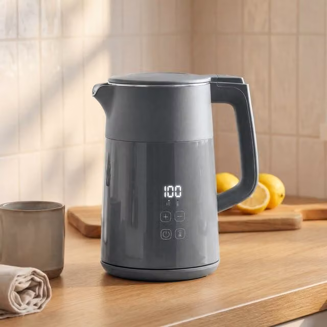 HOMCOM 1.7 l Fast Boil 3000W Electric Kettle with LED Display, Grey and Black