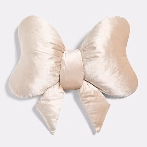 OHS Velvet Bow Shaped Christmas Scatter Cushion in Beige, W: 45 cm, H: 33 cm, D: 33 cm