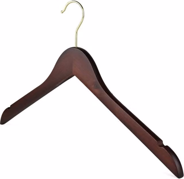 PAWNORA Brown Wooden Flat Coat Clothes Hangers with Notches, Pack of 10