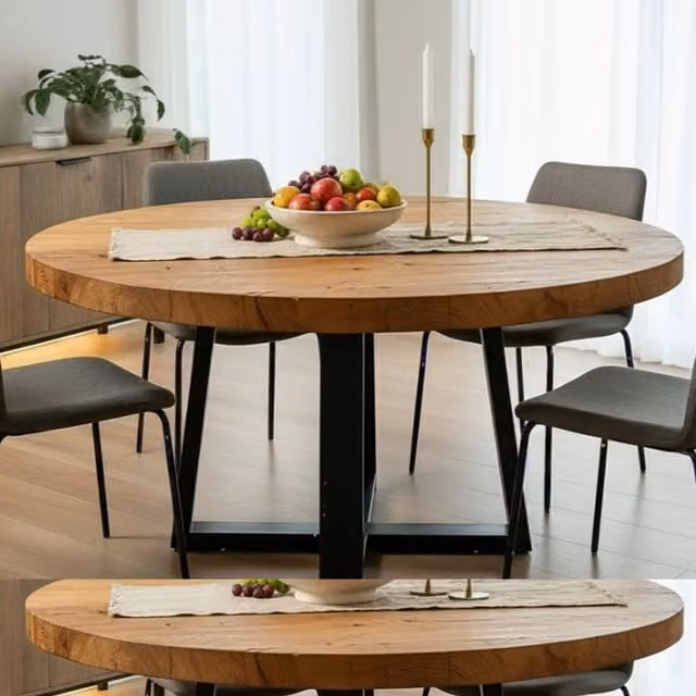 TRL Handmade Furniture Round Oak Dining Table in Brown, Diameter: 130 cm