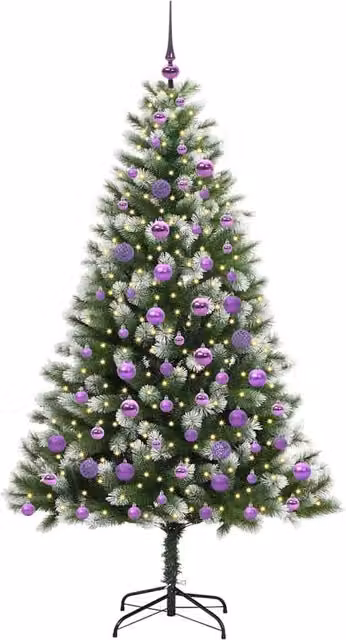 Berkfield Home Lush Artificial Hinged Christmas Tree with Flocked Snow, Green and White, Height: 180 cm