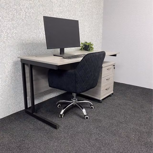 Kosy Koala Modern Home Office Set with Rectangular Desk, Swivel Chair and Drawer Pedestal in Black and Grey