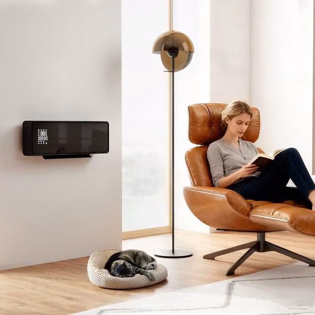 HOMCOM 2000W Black Wall Mounted Ceramic Electric Fan Heater with Timer, Thermostat and Open Window Detection