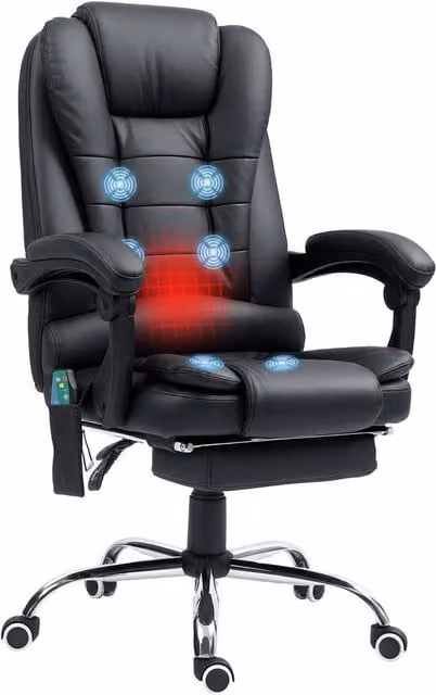 Rolipo Black Synthetic Leather Heated 6-Point Massage Reclining Executive Office Chair with Footrest and Headrest