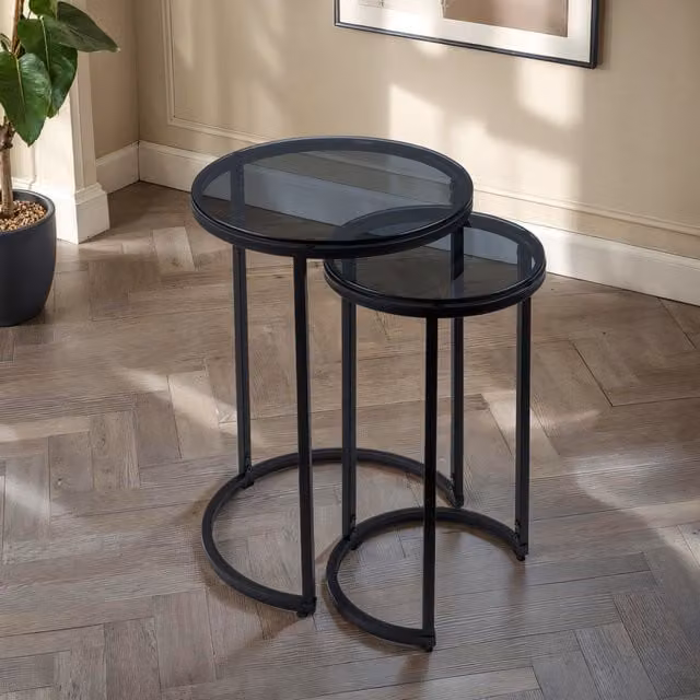 Julian Bowen Chicago Side Tables in Black and Smoked Glass