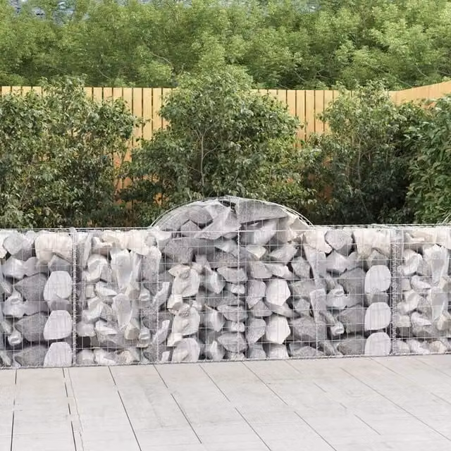 Berkfield Home Arched Gabion Baskets, 4 Piece Set, Silver Galvanised Steel, W: 200 cm, D: 50 cm, H: 80-100 cm