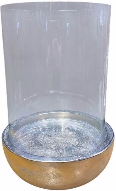 Minster Hurricane Pillar Candle Holder in Gold, W: 25 cm, D: 25 cm, H: 32 cm