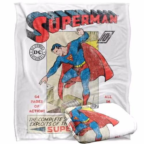 Warner Bros. Superman Old School Flight Super Soft Fleece Throw Blanket, Multicolour, W: 152 cm, D: 127 cm
