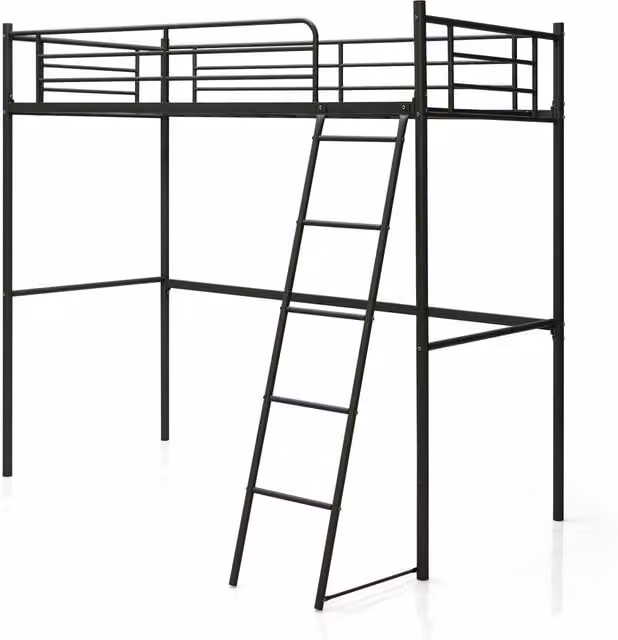 Costway Modern Metal Single Loft Bed for Children in Black