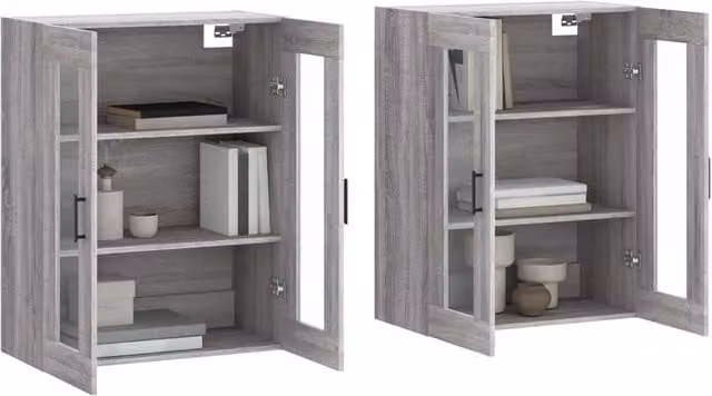Berkfield Home Wall Mounted Cabinets with Glass Doors, 2 Piece Set in Grey Sonoma Engineered Wood