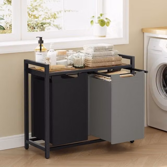 VASAGLE Laundry Sorter with 2 Compartments and Removable Bags, Black and Multicolour