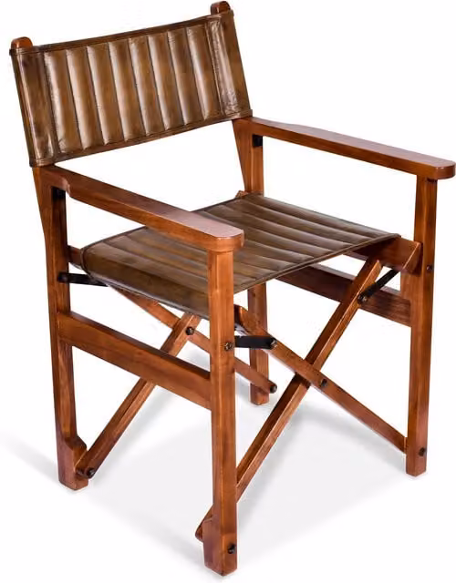 North Interiors Classic Brown Leather and Wood Folding Dining Chair
