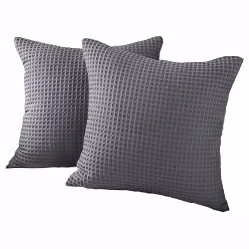 Allure Bath Fashions Waffle Cushion Covers 2 Pack, Grey, W/D/H: 65 x 65 x 65 cm, 100% Cotton