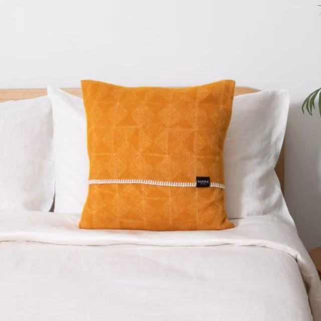Native Natural Mustard Yellow Diamond Graphic Wool Cushion Cover W/D/H: 45 x 45 x 45 cm