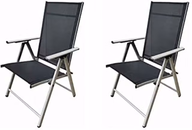 HyFive Modern Outdoor Garden Chair with Armrests in Black and Silver, 9-Position Adjustable High Back