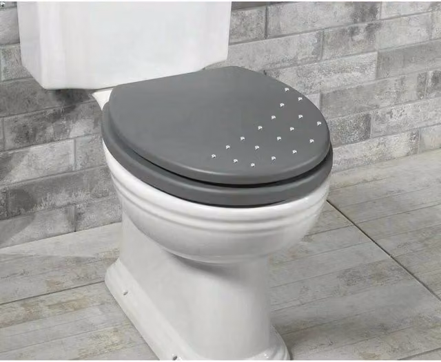 Kelvenix Grey Corner Wooden MDF Toilet Seat with Diamante Detail
