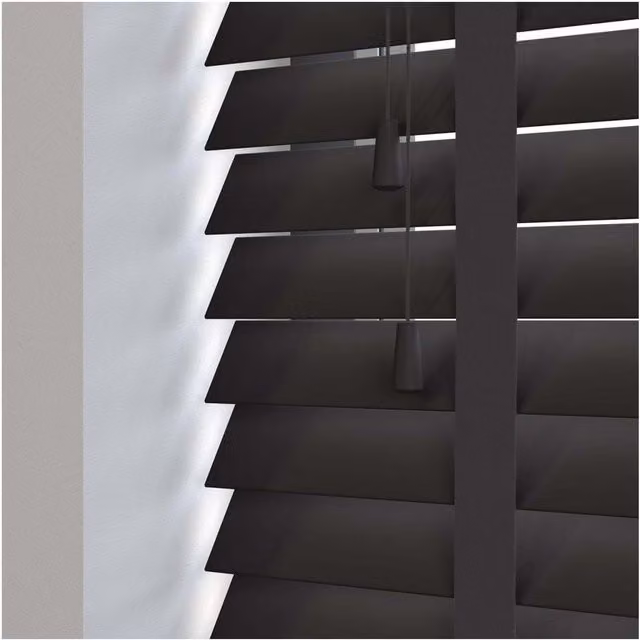 NewEdgeBlinds 50mm Real Wood Venetian Blind with Tapes, Black, W: 110 cm, H: 120 cm