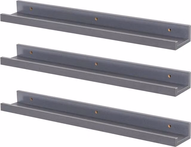 Harbour Housewares Set of 6 Grey Floating Picture Ledge Shelves, Wall Mounted, 57 cm