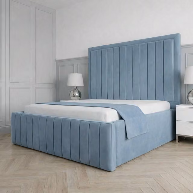 Living Comfort Bedz Sovereign Plush Velvet Upholstered Bed with Slatted Base and 48 Inch Headboard in Light Blue, Small Double