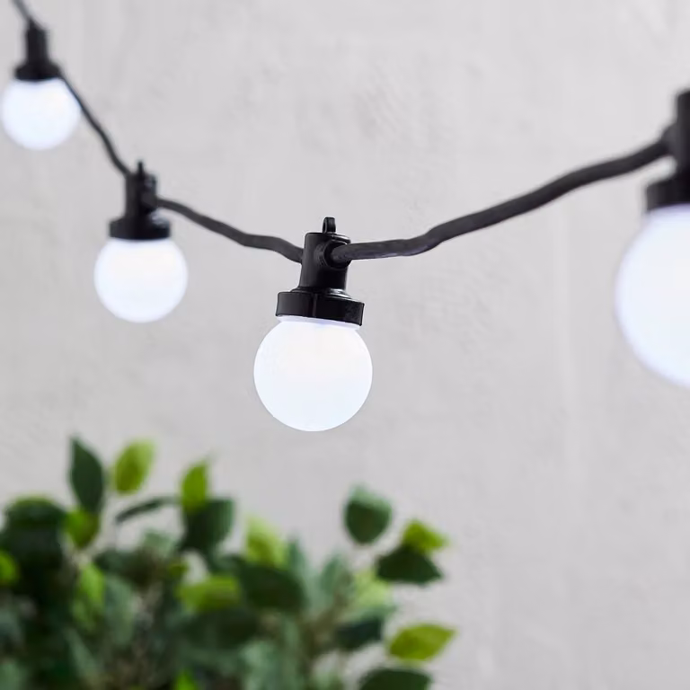 Lights4fun Pro Connect Warm White LED Sphere Festoon Lights with Black Cable, 40m
