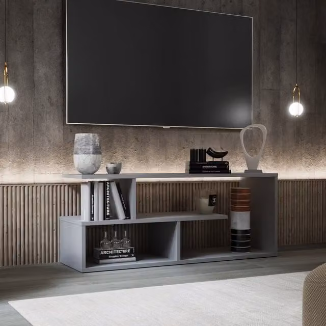 Shefa Line Eden 100 Modern Wall Mounted TV Shelving Unit in Grey Matt MDF
