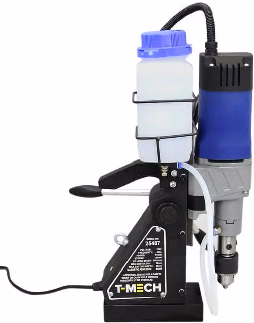T-Mech Magnetic Drill Press Machine in Black and Blue, 230V Industrial Steel Benchtop Drill with 30mm Diameter Capacity