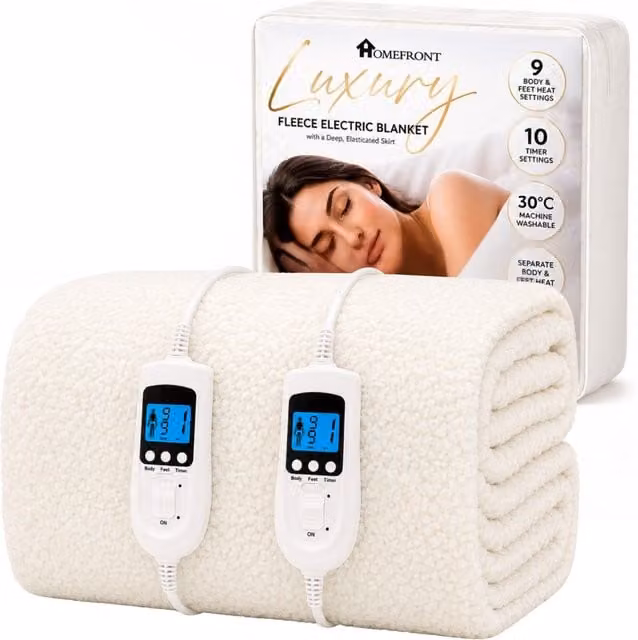 Homefront Double Bed Size Fleece Fitted Heated Mattress Cover in White, W/D/H: 140 x 200 cm
