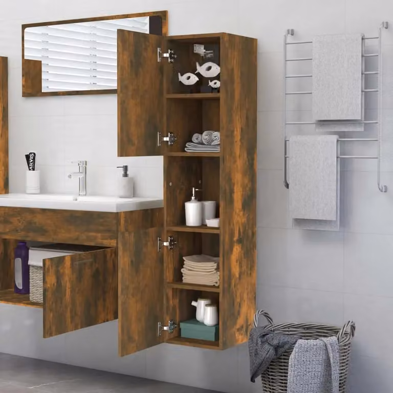 Berkfield Home Modern Smoked Oak Bathroom Cabinet in Brown, W/D/H: 30 x 30 x 130 cm