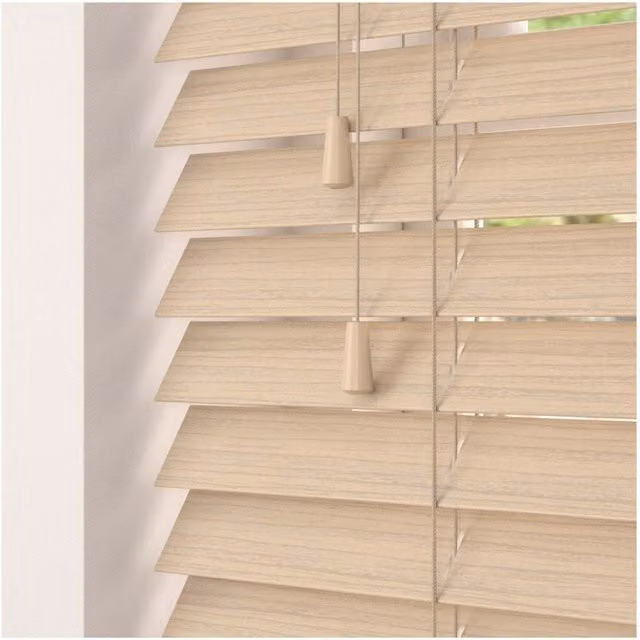 NewEdgeBlinds Fine Grain Faux Wood Venetian Blinds with Cord in Brown, Yellow and Beige, Width: 90 cm