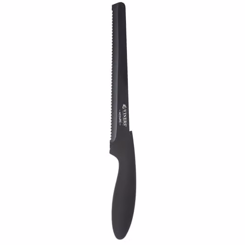 Viners Assure 8 inch Bread Knife with Stainless Steel Serrated Blade and Black Plastic Soft Grip Handle