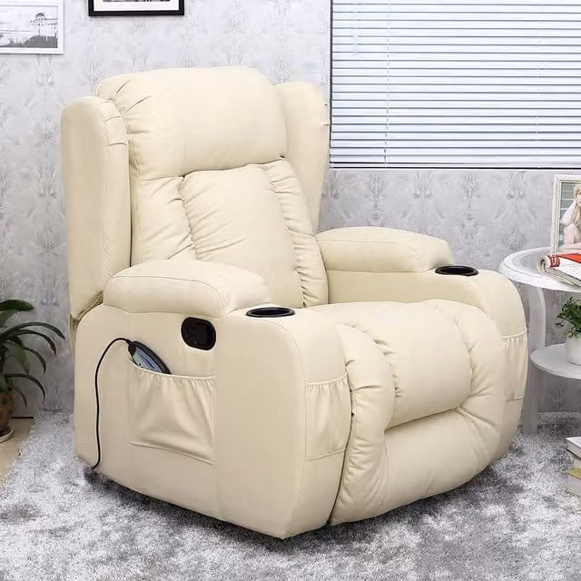 More4Homes Caesar Bonded Leather Manual Recliner Rocking Swivel Heat and Massage Chair in Beige