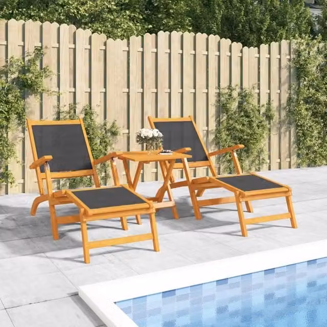 Berkfield Home Outdoor Deck Chair and Table Set in Brown Acacia Wood and Textilene