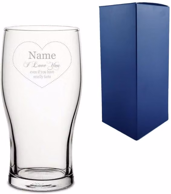 Uniqueful Personalised I Love You Even With Smelly Farts Engraved Beer Pint Glass in Clear