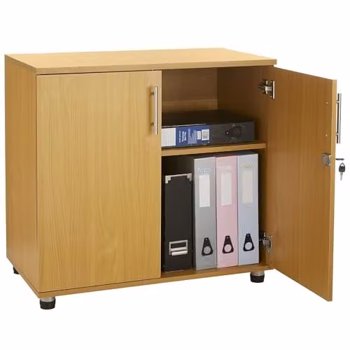 Moderna Lockable Wooden Storage Cabinet in Brown Beech with 2 Hinged Doors and Adjustable Shelves, W/D/H: 80 x 45 x 75 cm