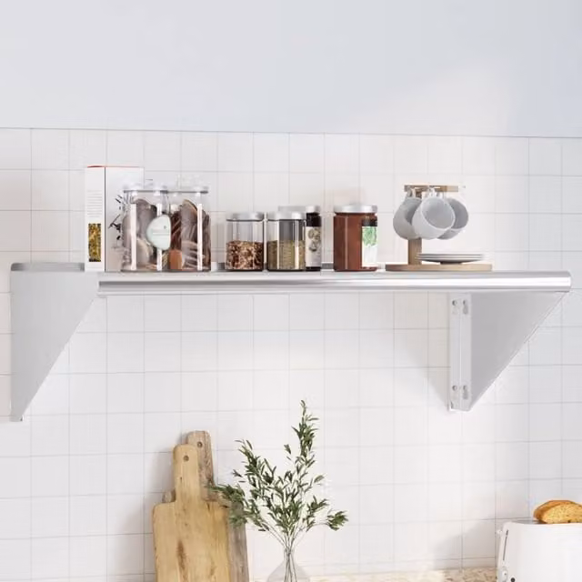 Berkfield Home Wall Mounted Metal Shelf in Silver, W/D/H: 100 x 45 x 31 cm