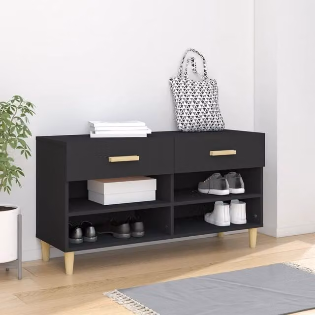 Berkfield Home Black Shoe Cabinet with Doors and Drawers, W/D/H: 102 x 35 x 55 cm